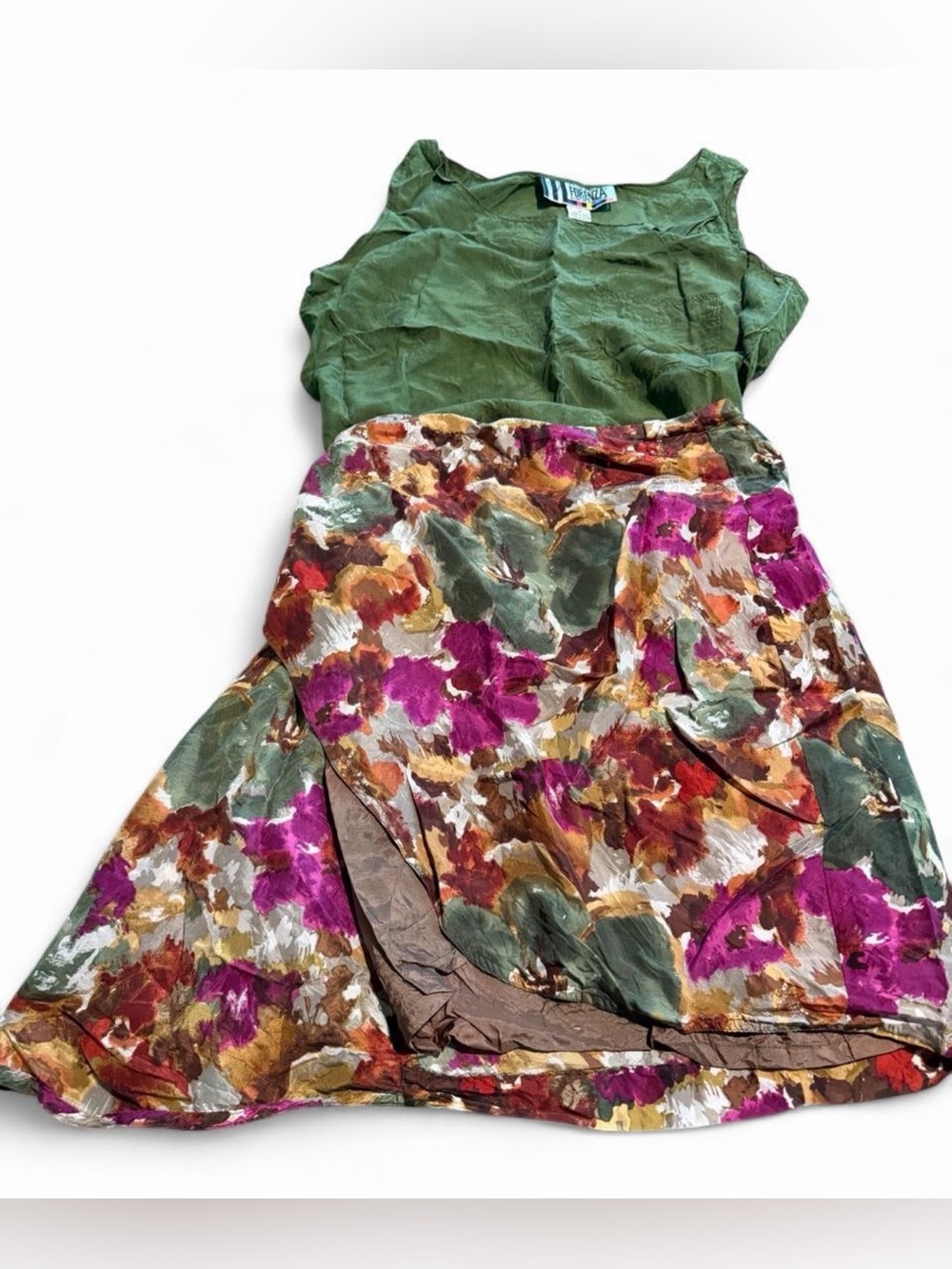 Y2K FORENZA 100% silk floral print skirt and top set